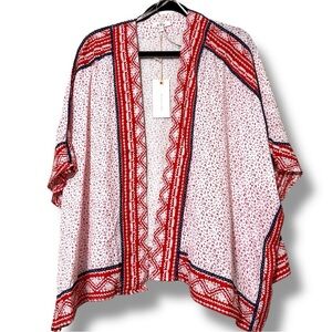In Loom medium large red white blue kimono floral casual boho women’s oversized